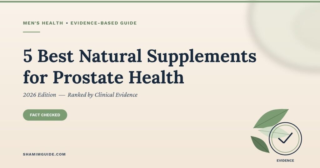 5 Best Natural Supplements for Prostate Health 2026 evidence-based guide cover image with fact-checked badge and men's health label