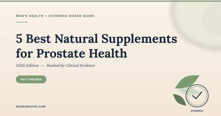 5 Best Natural Supplements for Prostate Health 2026 evidence-based guide cover image with fact-checked badge and men's health label