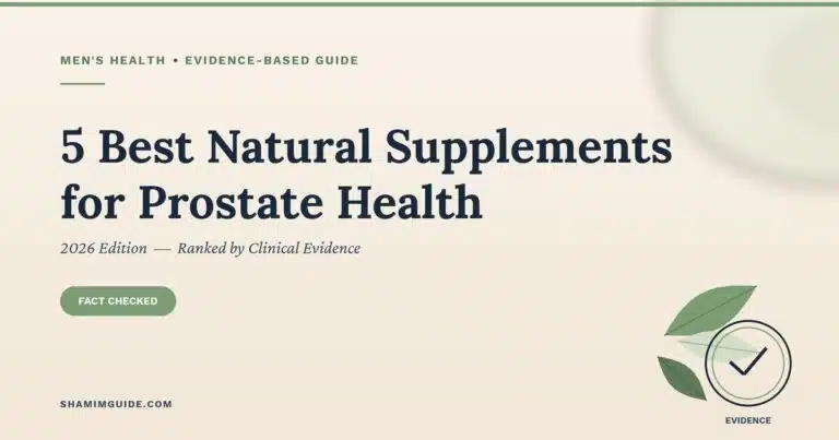 5 Best Natural Supplements for Prostate Health 2026 evidence-based guide cover image with fact-checked badge and men's health label