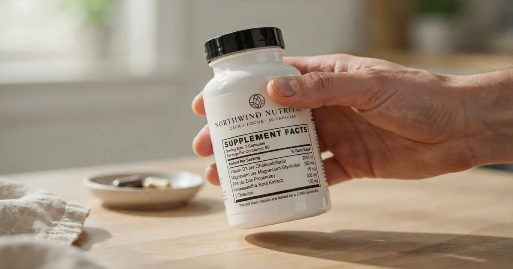 How to Read Supplement Labels: Ingredients to Avoid in 2026 Close-up of hand reading a Supplement Facts panel on a vitamin bottle
