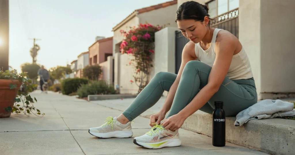 How Does Weight Loss Actually Work? The Science Behind It (2026) Woman tying her running shoe laces on a sidewalk before a morning run