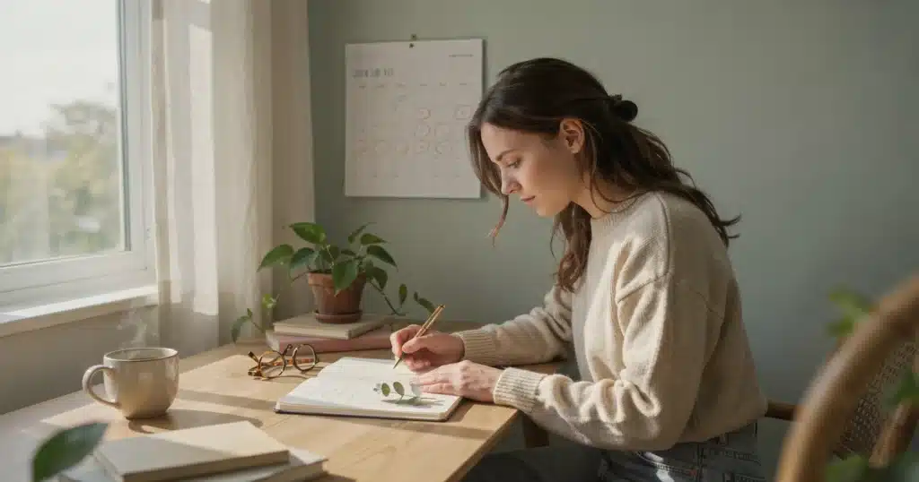 What Is the Female Hormone Cycle? A Complete Guide (2026) Woman journaling and tracking her hormone cycle calendar in natural light